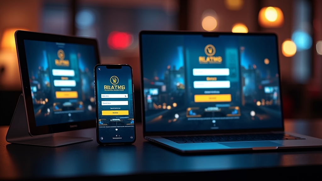 Connexion Slots Palace affichée sur mobile et navigateur dans un décor casino sombre